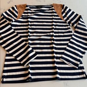 NWOT J. Crew Striped Long Sleeve Top with Suede Shoulders